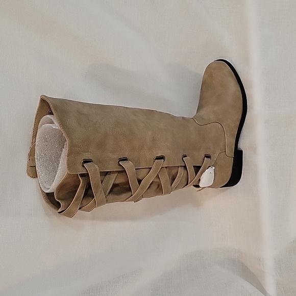 Womens Carly Riding Boot with Almond-Toe and Zig Zag Lace Detail - Picture 4 of 6